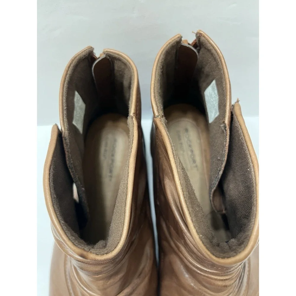 Rockport Cobb Hill Ruched Leather Booties Brown Buttons Back Zip Women's 9.5